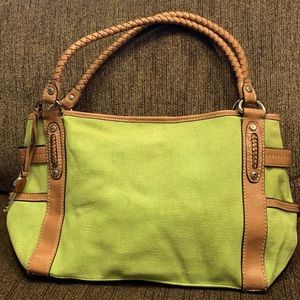 Fossil Green Canvas Shoulder Bag Leather Trim
